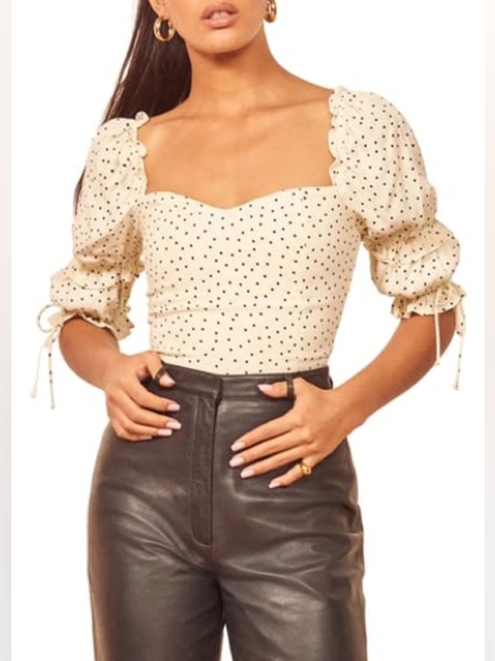 Reformation Romee Polka Dot Puff Sleeve Top NWT Size 8